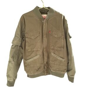 Levi's VINTAGE Mens Bomber Jacket Olive Green Full Zip Cotton Utility Military L